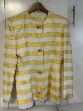 Vintage 80’s Victor Costa striped floral blazer pearl floral buttons